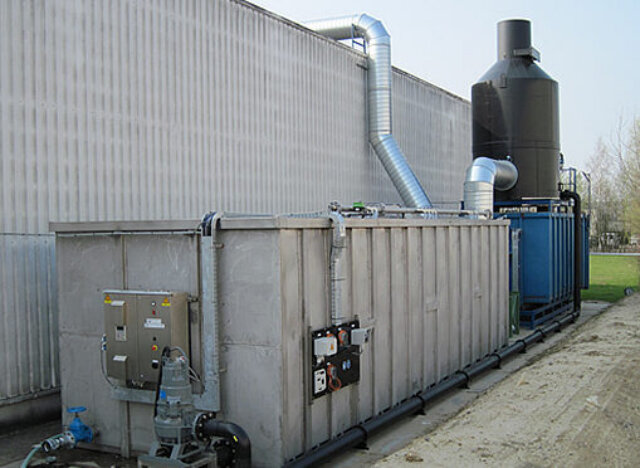 Bioscrubber system using absorption and biodegradation to remove VOCs, odours and sulphur compounds via a scrubber column and bioreactor.