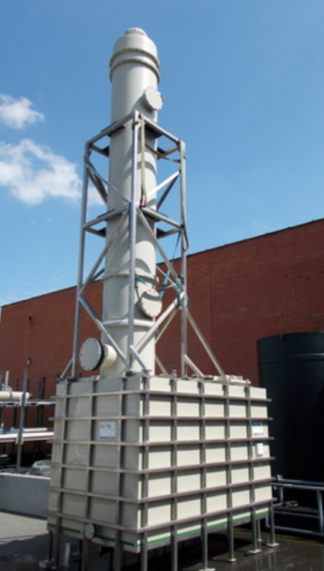 Reductive scrubber using bisulphite chemistry to remove halogens and acid gases with ORP‑ and pH‑controlled operation.