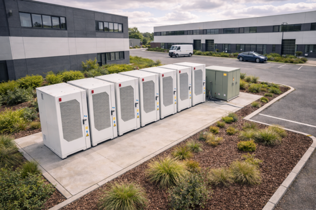 Industrial battery racks and containers controlled by Trevi’s software for peak shaving, market participation and optimised use of onsite solar energy.