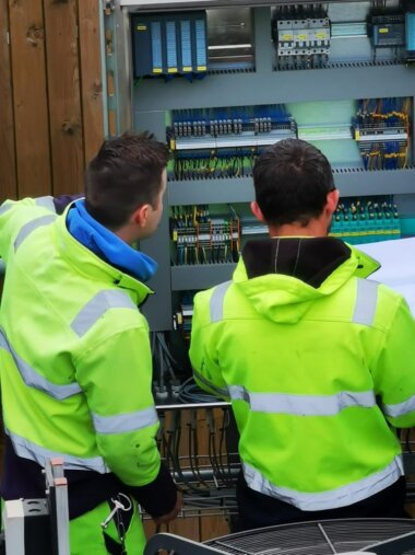 Trevi engineer performing monitoring and maintenance on solar, wind and battery installations to ensure long‑term safety and performance.